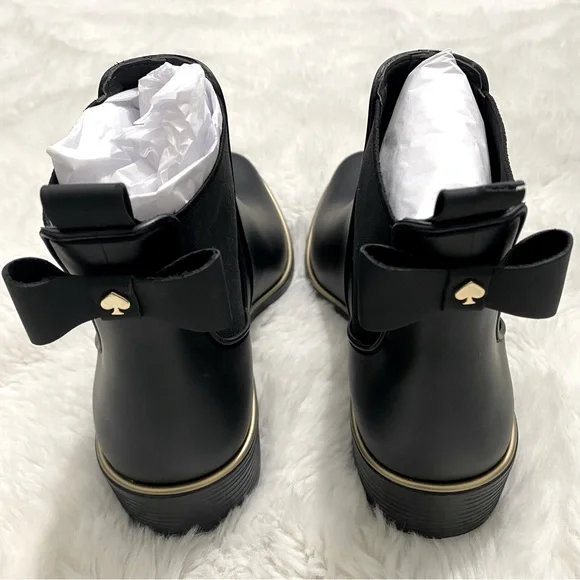 Kate Spade NY Chelsea Black Ankle Rain Rubber Boots w/ Bow NWOB Size 7 & Size 8 - Picture 3 of 7